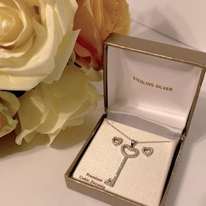 Sterling silver key necklace and heart earrings